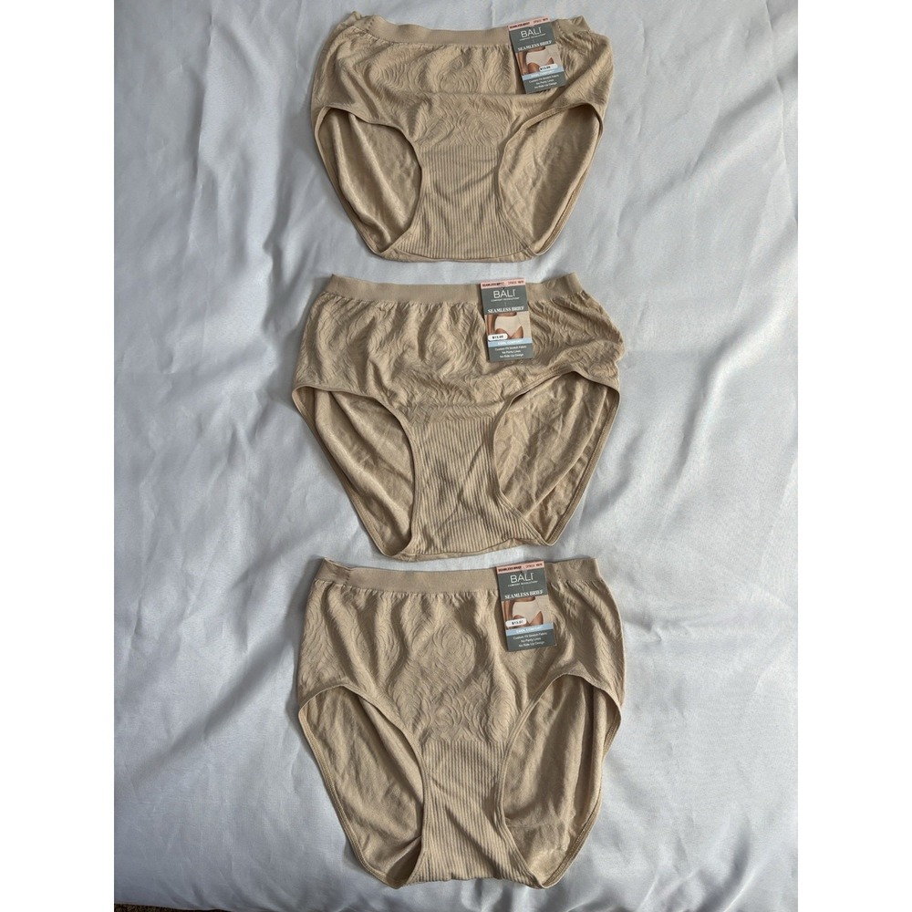 NEW Bali Comfort Revolution Seamless Tan Brief 3 Pair DF803J Women's Size 10/11